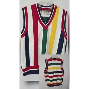 IVY CREW CLASSICS Mens Large Striped V Neck Sweater Vest Casual Preppy Coastal